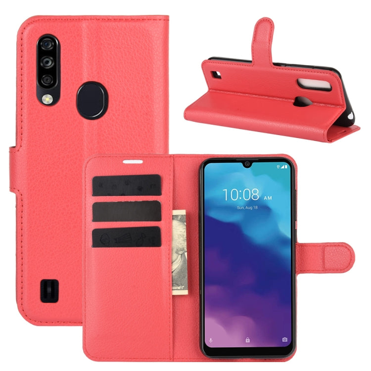 Red flip phone wallet case with card slots and stand for fingerprint phone