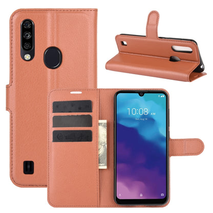 Brown flip phone wallet case with card slots and stand for fingerprint phone