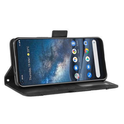 Nokia 8.3 5G wallet leather case, black fold style stand with phone on front cover