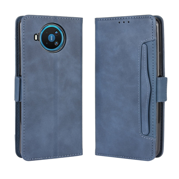 Blue wallet-style leather phone case with card slot and camera cutout, for Nokia 8.3 5G