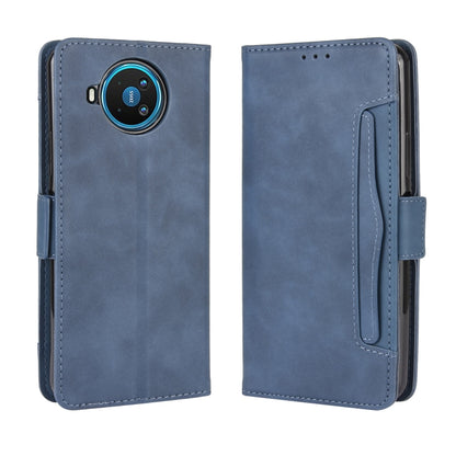 Blue wallet-style leather phone case with card slot and camera cutout, for Nokia 8.3 5G