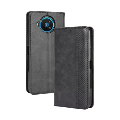Nokia 8.3 5G flip leather wallet case, dark black with rear camera cutout