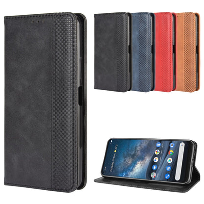 Black leather flip phone case with textured interior and camera cutout.