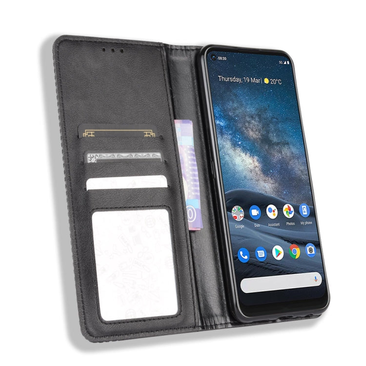 Nokia 8.3 5G leather flip wallet case open, card slots and phone support