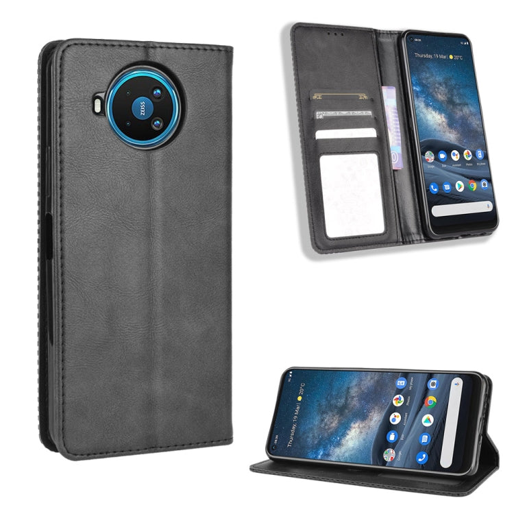 Nokia 8.3 5G dark black flip leather case with card slots and stand view