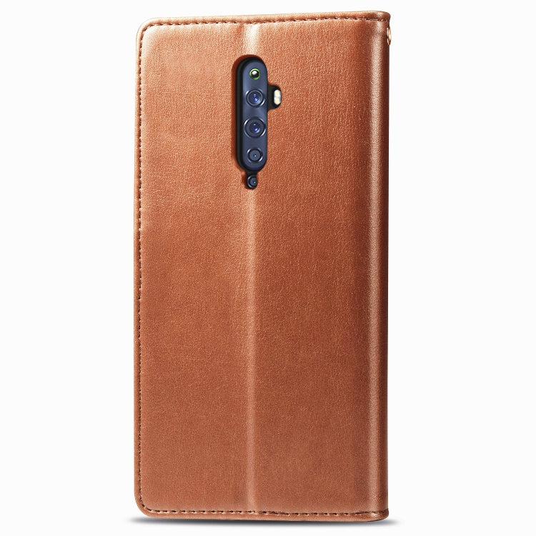 Brown leather flip phone case with camera cutout and stitched border