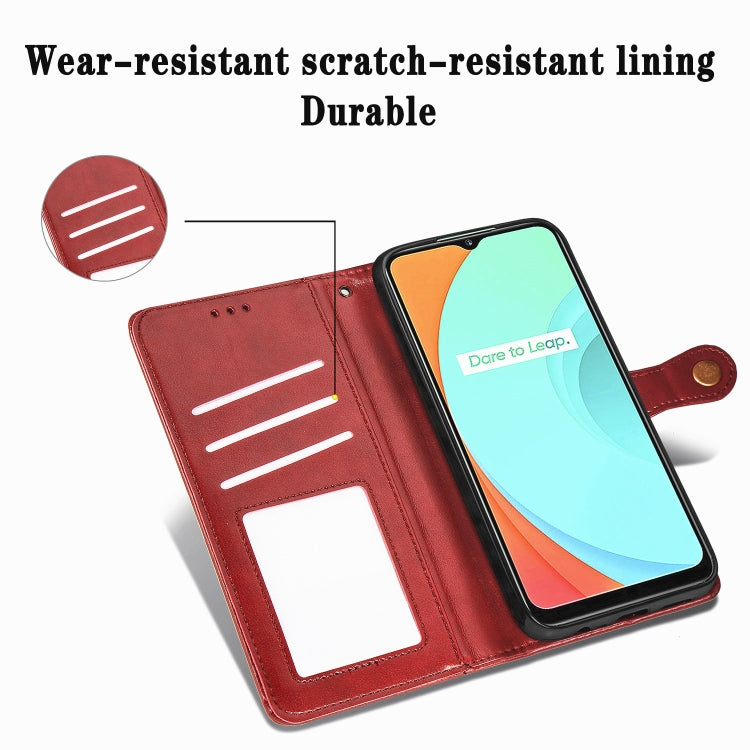 Red leather wallet phone case interior with card slots and phone window