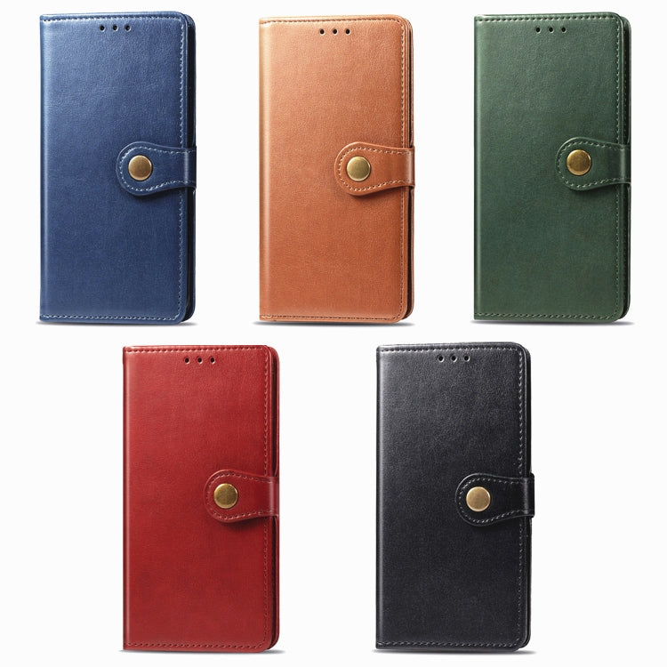 Leather flip phone cases in blue, tan, green, red, and black colors