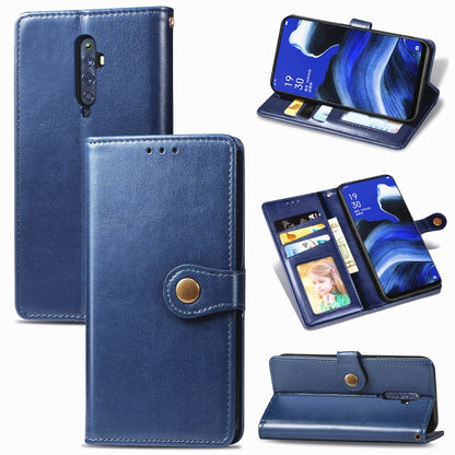 Blue leather phone case with magnetic flap and card slots, back camera cutout