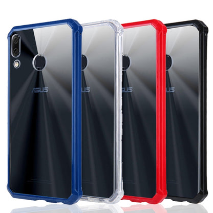 Set of TPU protective phone cases in blue, clear, red, and black with camera cutouts