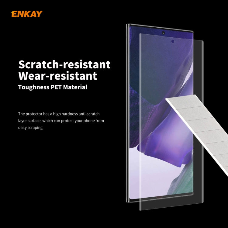 Transparent curved PET screen protector film with scratch-resistant, tough material shown