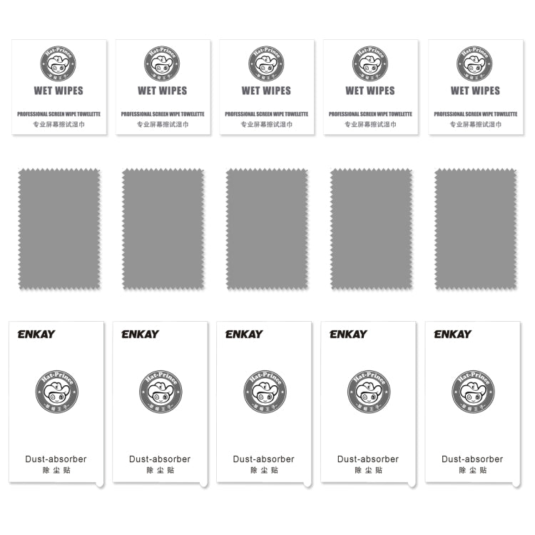 Screen protector accessory kit with wet wipes, microfiber cloths, and dust-absorber stickers