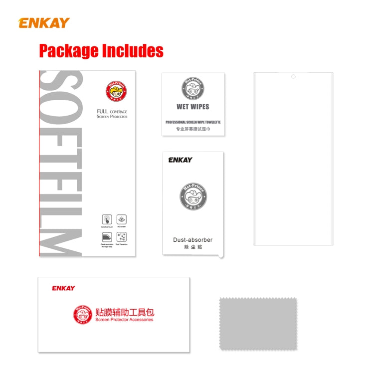 Screen protector package contents with protector film, wipes, and cleaning accessories