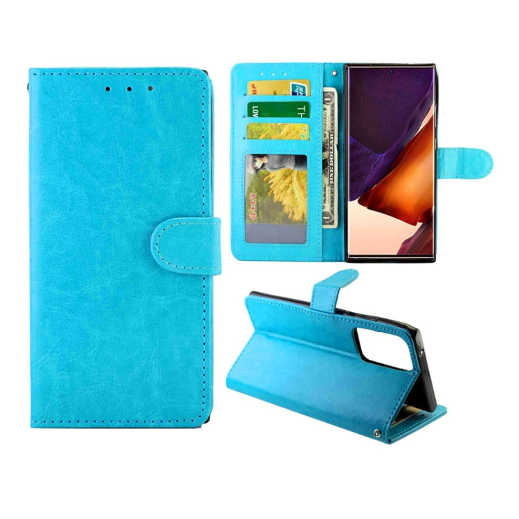 Baby blue leather flip phone case with card slots and wallet, kickstand and side strap