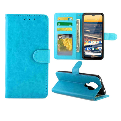 Blue flip wallet phone case with card slots and stand, secure magnetic closure