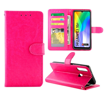 Magenta leather flip phone case with card slots and wallet, stand and side strap