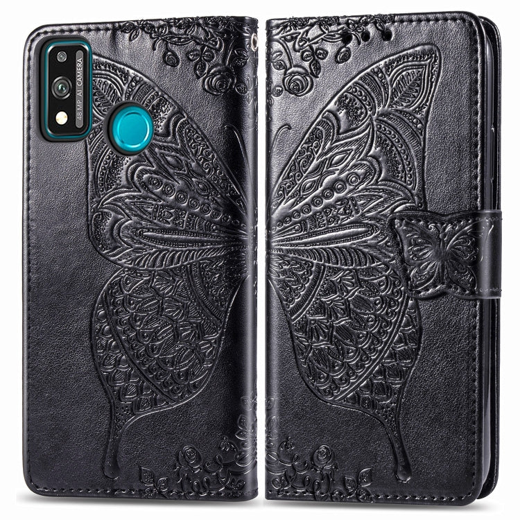 For Huawei Honor 9X Lite Butterfly Love Flower Embossed Horizontal Flip Leather Case with Bracket / Card Slot / Wallet / Lanyard, Black, Blue, Gray, Lighte Purple, Rose Gold, Dark Purple, Pink
