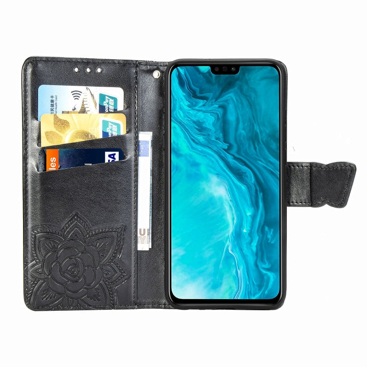 For Huawei Honor 9X Lite Butterfly Love Flower Embossed Horizontal Flip Leather Case with Bracket / Card Slot / Wallet / Lanyard, Black, Blue, Gray, Lighte Purple, Rose Gold, Dark Purple, Pink