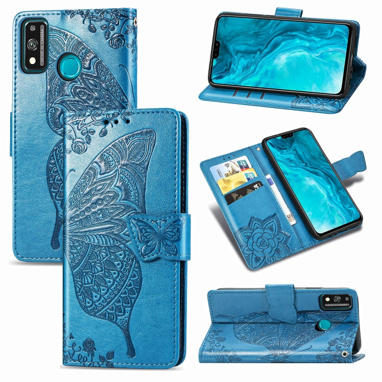 For Huawei Honor 9X Lite Butterfly Love Flower Embossed Horizontal Flip Leather Case with Bracket / Card Slot / Wallet / Lanyard, Black, Blue, Gray, Lighte Purple, Rose Gold, Dark Purple, Pink