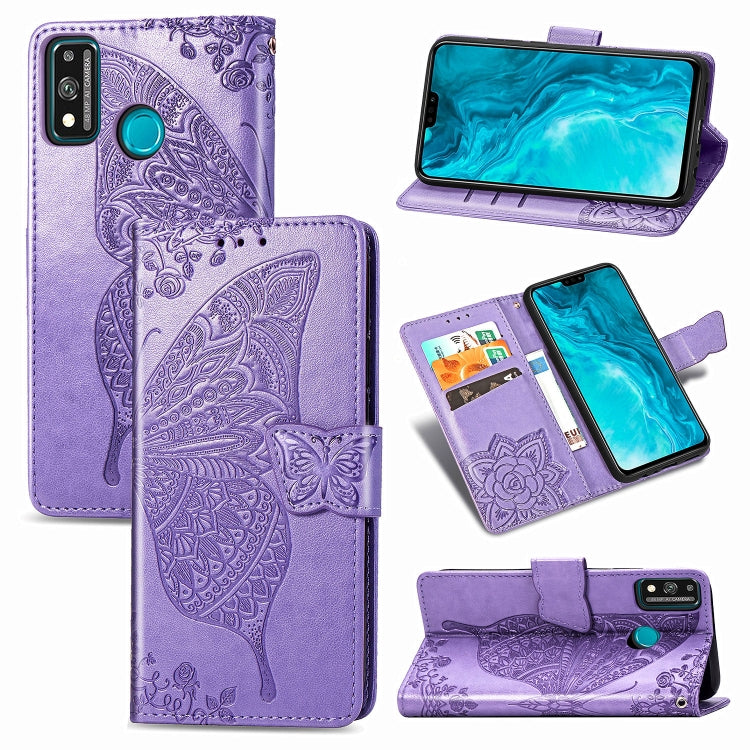 For Huawei Honor 9X Lite Butterfly Love Flower Embossed Horizontal Flip Leather Case with Bracket / Card Slot / Wallet / Lanyard, Black, Blue, Gray, Lighte Purple, Rose Gold, Dark Purple, Pink