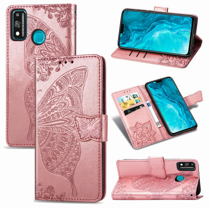 For Huawei Honor 9X Lite Butterfly Love Flower Embossed Horizontal Flip Leather Case with Bracket / Card Slot / Wallet / Lanyard, Black, Blue, Gray, Lighte Purple, Rose Gold, Dark Purple, Pink