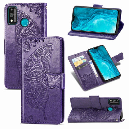 For Huawei Honor 9X Lite Butterfly Love Flower Embossed Horizontal Flip Leather Case with Bracket / Card Slot / Wallet / Lanyard, Black, Blue, Gray, Lighte Purple, Rose Gold, Dark Purple, Pink