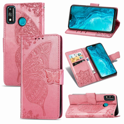 For Huawei Honor 9X Lite Butterfly Love Flower Embossed Horizontal Flip Leather Case with Bracket / Card Slot / Wallet / Lanyard, Black, Blue, Gray, Lighte Purple, Rose Gold, Dark Purple, Pink