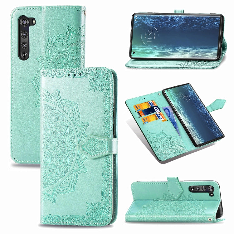 Mint green embossed flip leather phone wallet case with card slots and foldover cover