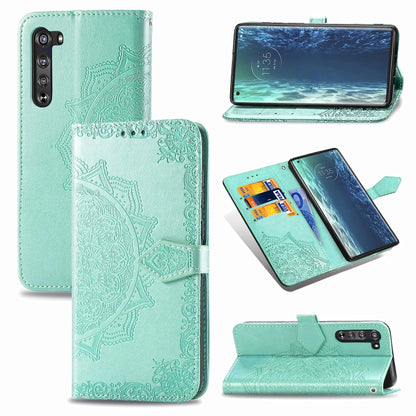 Mint green embossed flip leather phone wallet case with card slots and foldover cover
