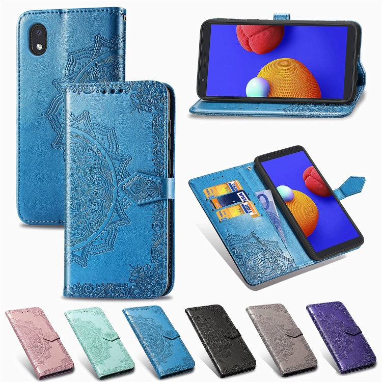 Embossed flip leather phone wallet cases in assorted colors, including green and blue