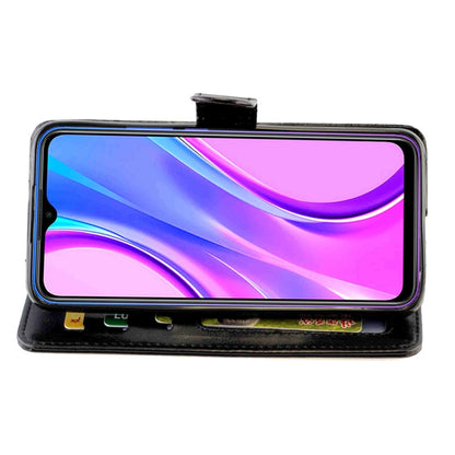 Black leather flip phone case with front cover stand for portrait viewing