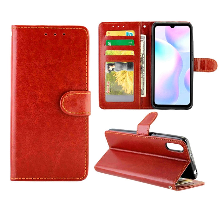 Crazy Horse leather wallet flip phone case with card slots and photo frame, Brown.