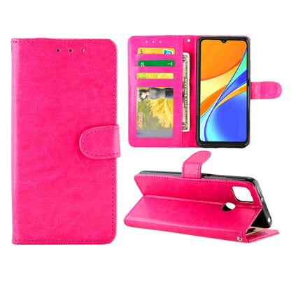Crazy Horse leather wallet flip phone case with card slots and photo frame, Magenta.