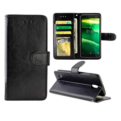 Crazy Horse leather wallet flip phone case with card slots and photo frame, Black.