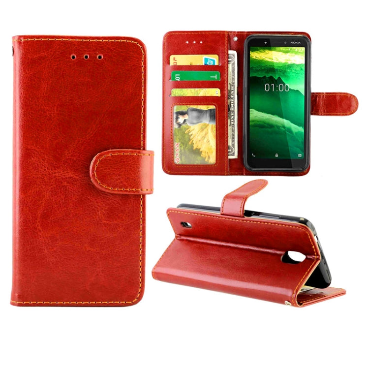 Crazy Horse leather wallet flip phone case with card slots and photo frame, Brown.