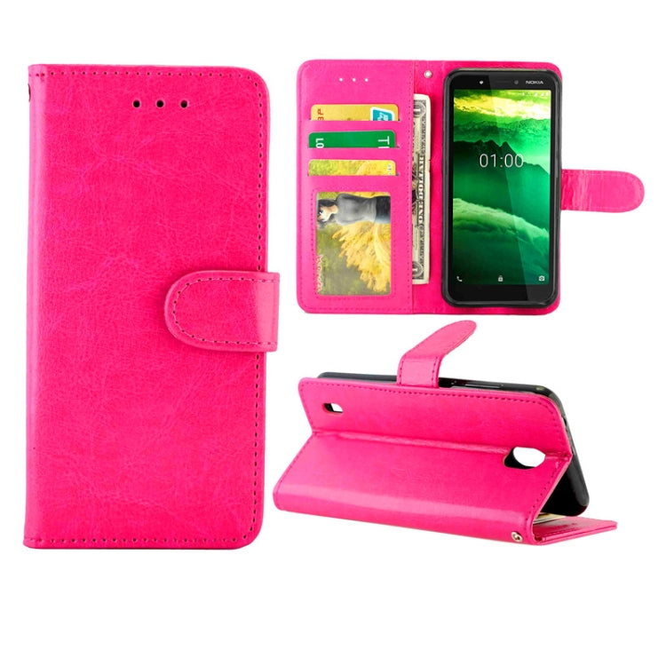 Crazy Horse leather wallet flip phone case with card slots and photo frame, Magenta.
