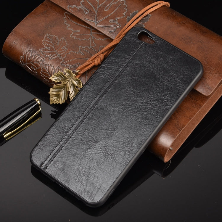 Gray leather-texture phone case with long stitched panel and camera cutout