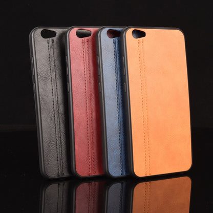 Set of leather-texture phone cases in black, red, blue, and orange with camera openings