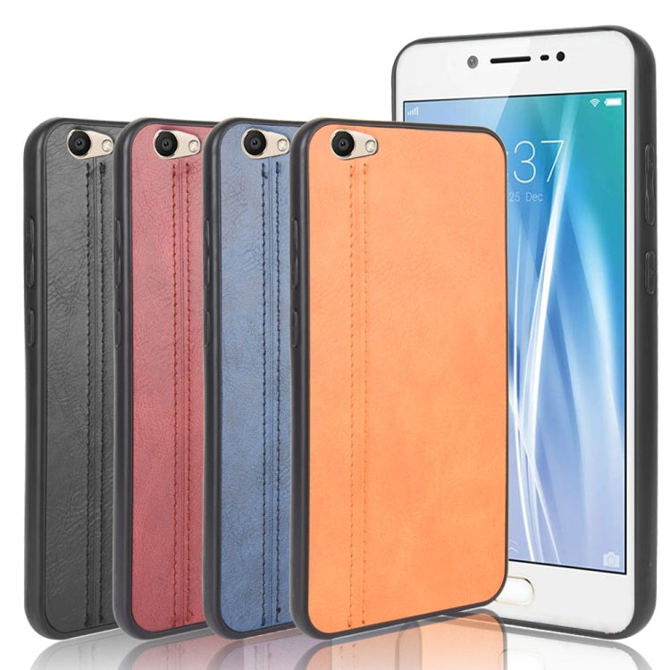 Assorted leather-texture phone cases with camera cutouts in black, red, blue, orange