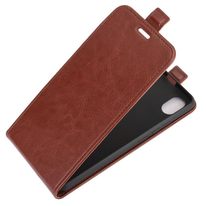 Brown leather folio-style phone case with flip cover and corner cutout