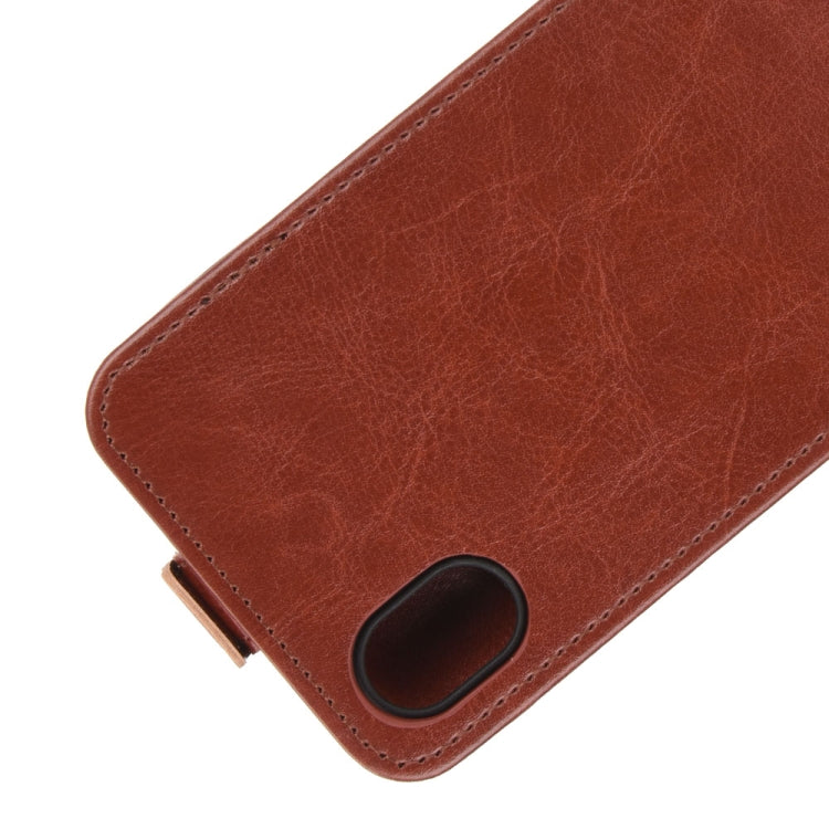 Brown leather phone case with stitched edges and camera cutout