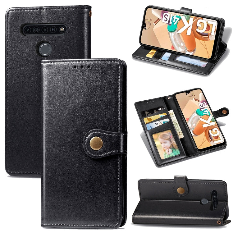 Black leather wallet phone case with card slots, photo frame, and stand support