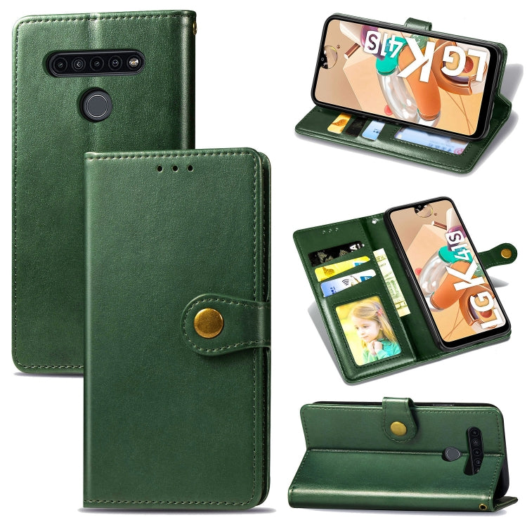 Green leather wallet phone case with card slots, photo frame, and stand support