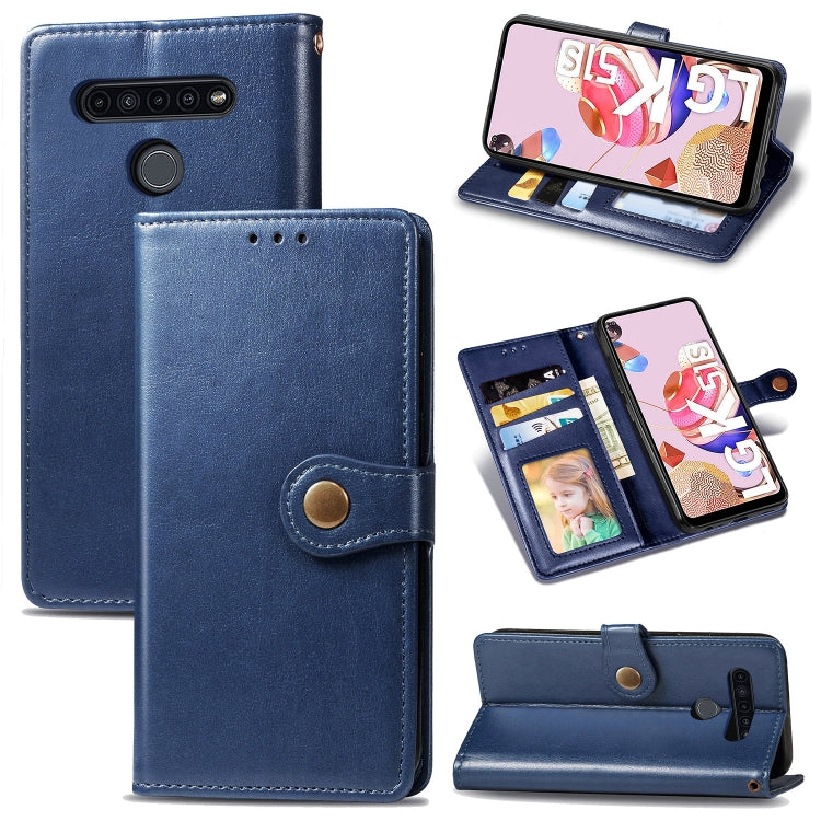 Navy blue leather wallet phone case with card slots, photo frame, and stand support