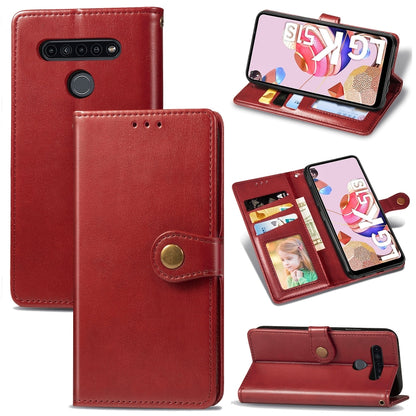 Red leather wallet phone case with card slots, photo frame, and stand support