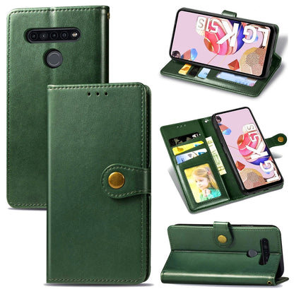 Green leather phone wallet case with photo window, card slots, and stand