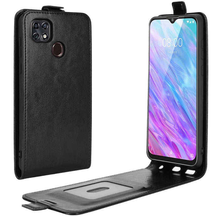 Texture flip leather phone case with card slots, black; stand view with screen cover