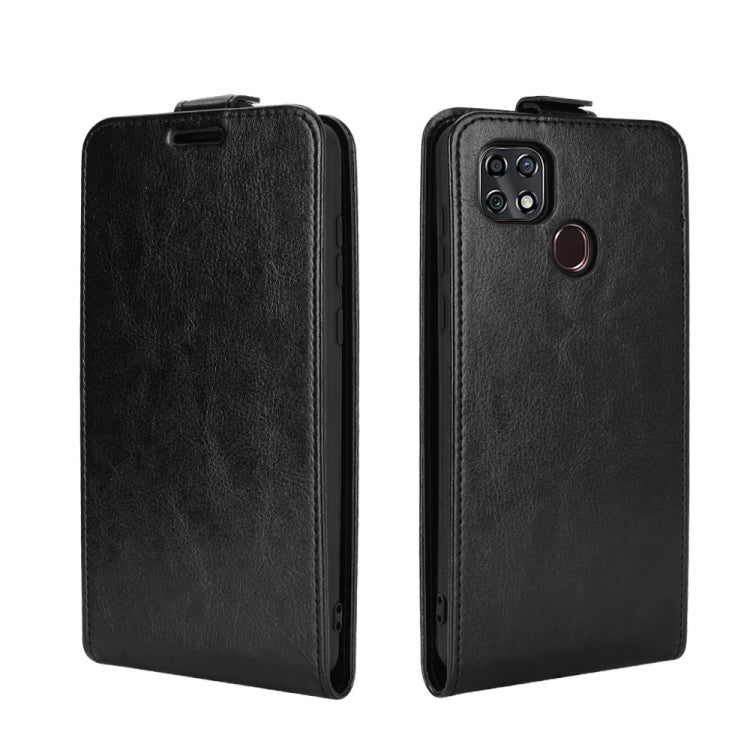 Texture flip leather phone case with card slots, black; closed back view