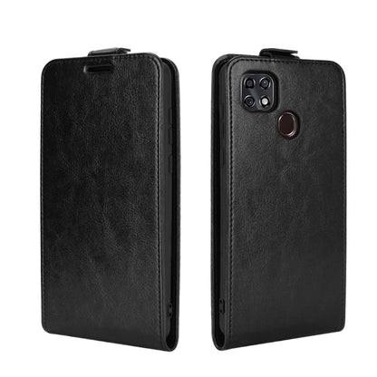 Texture flip leather phone case with card slots, black; closed back view