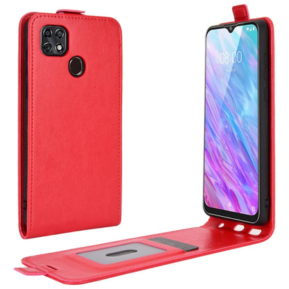 Texture flip leather phone case with card slots, red; open stand view